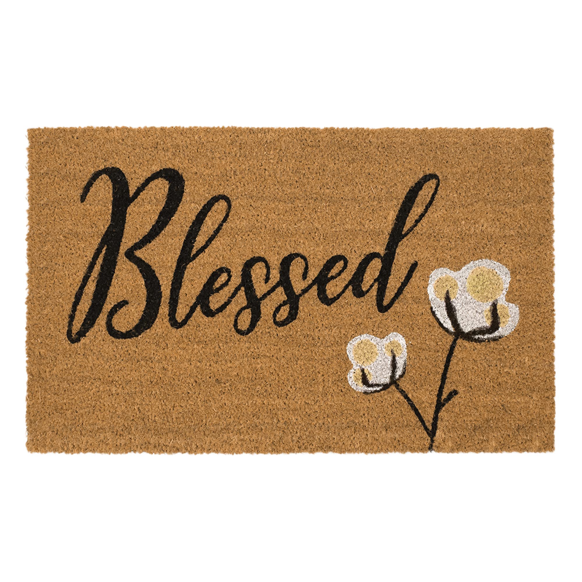 Avera Products | Blessed Cotton Bloom, Natural Coir Fiber Doormat, Anti-Slip PVC Mat Back | 29    x 17